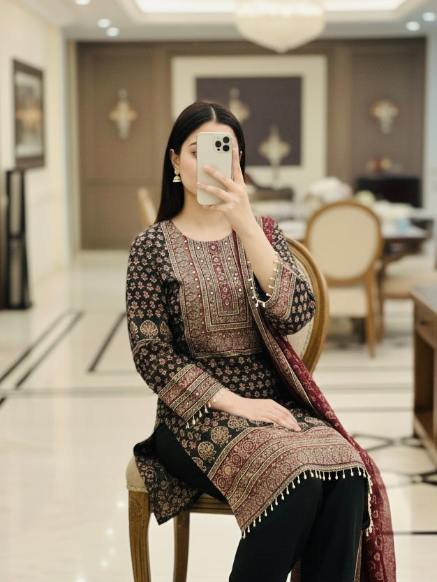 Ajrak print kurti set with duppata