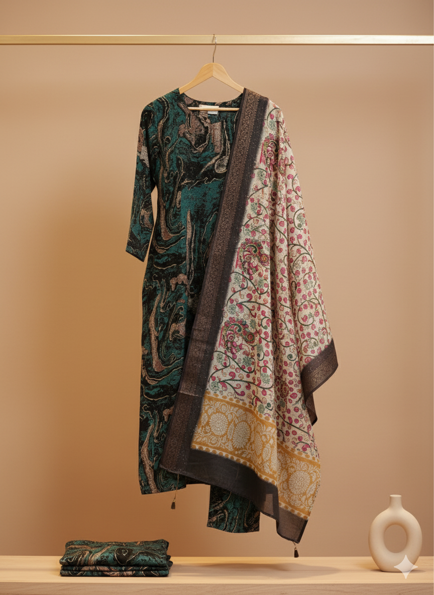 Women kurti set with duppata/ marble print