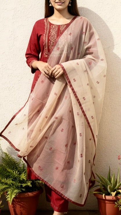 Embroidered kurti set with organza duppata