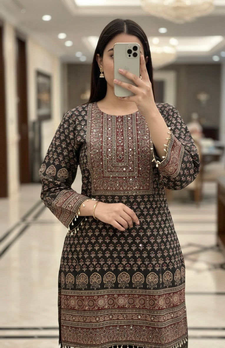 Ajrak print kurti set with duppata