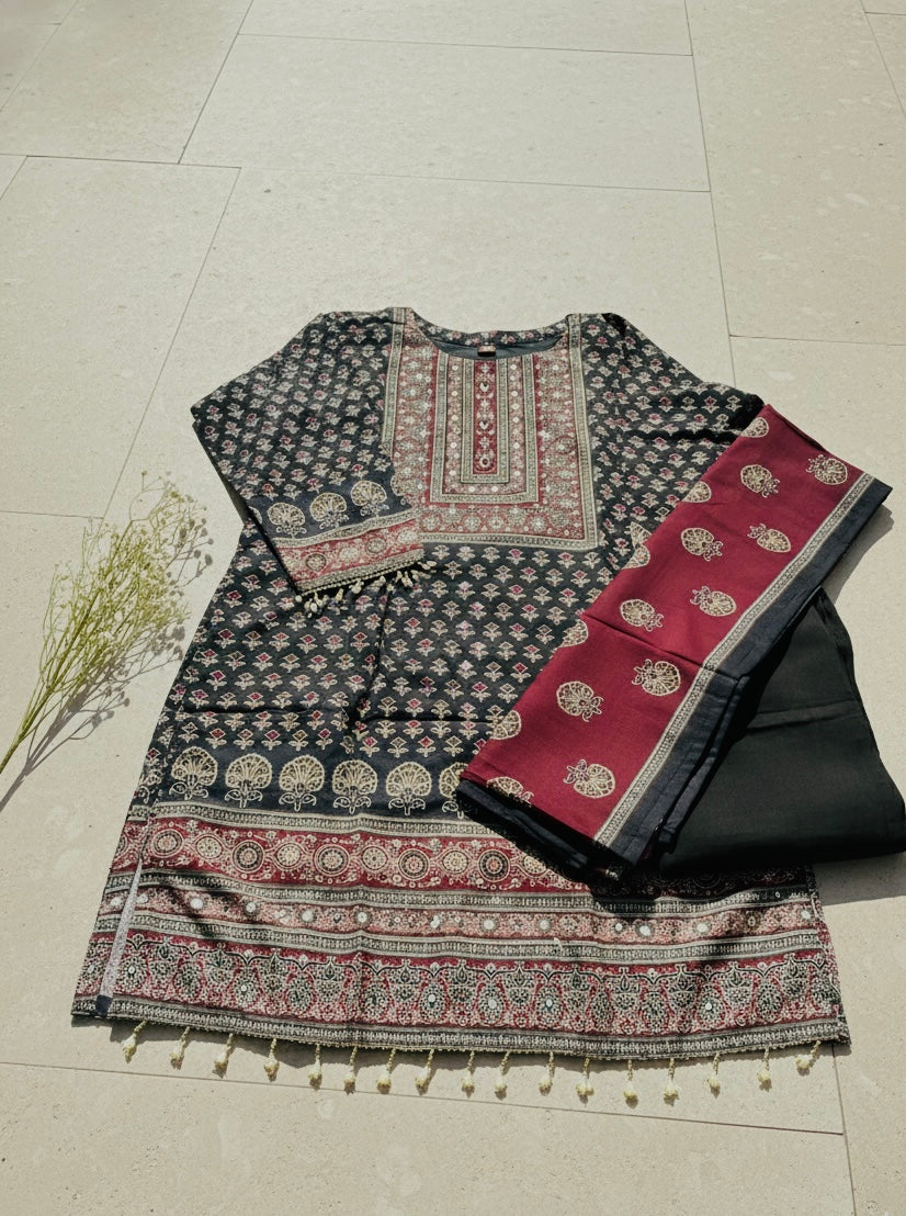 Ajrak print kurti set with duppata