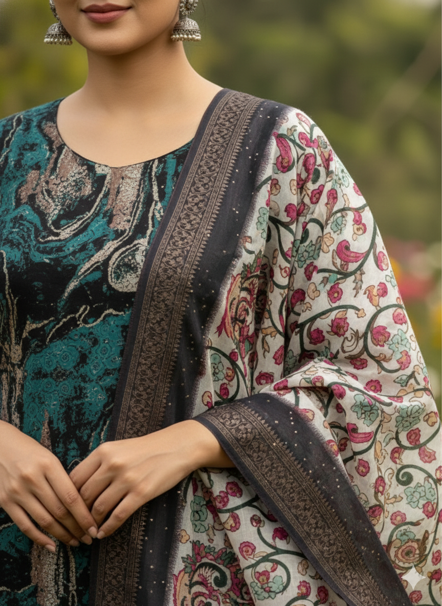 Women kurti set with duppata/ marble print