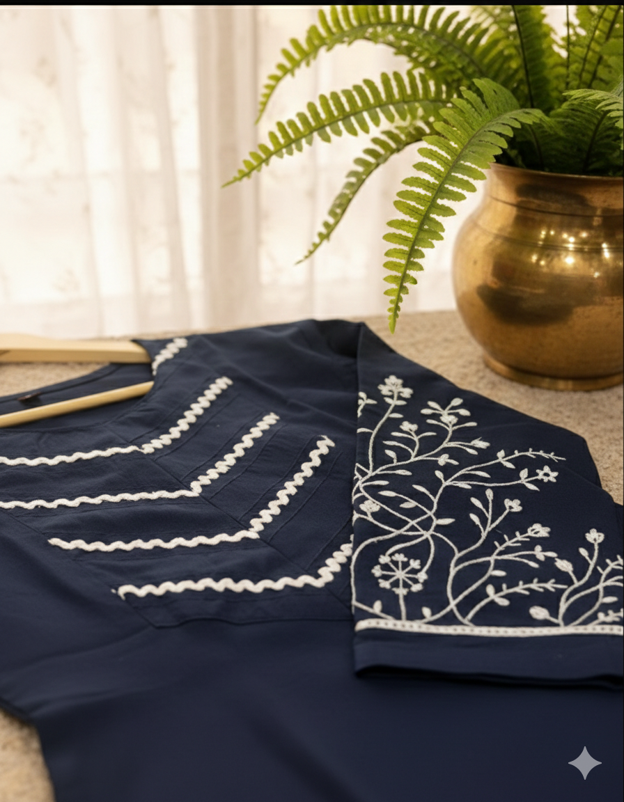 Royal blue embroidered coord set