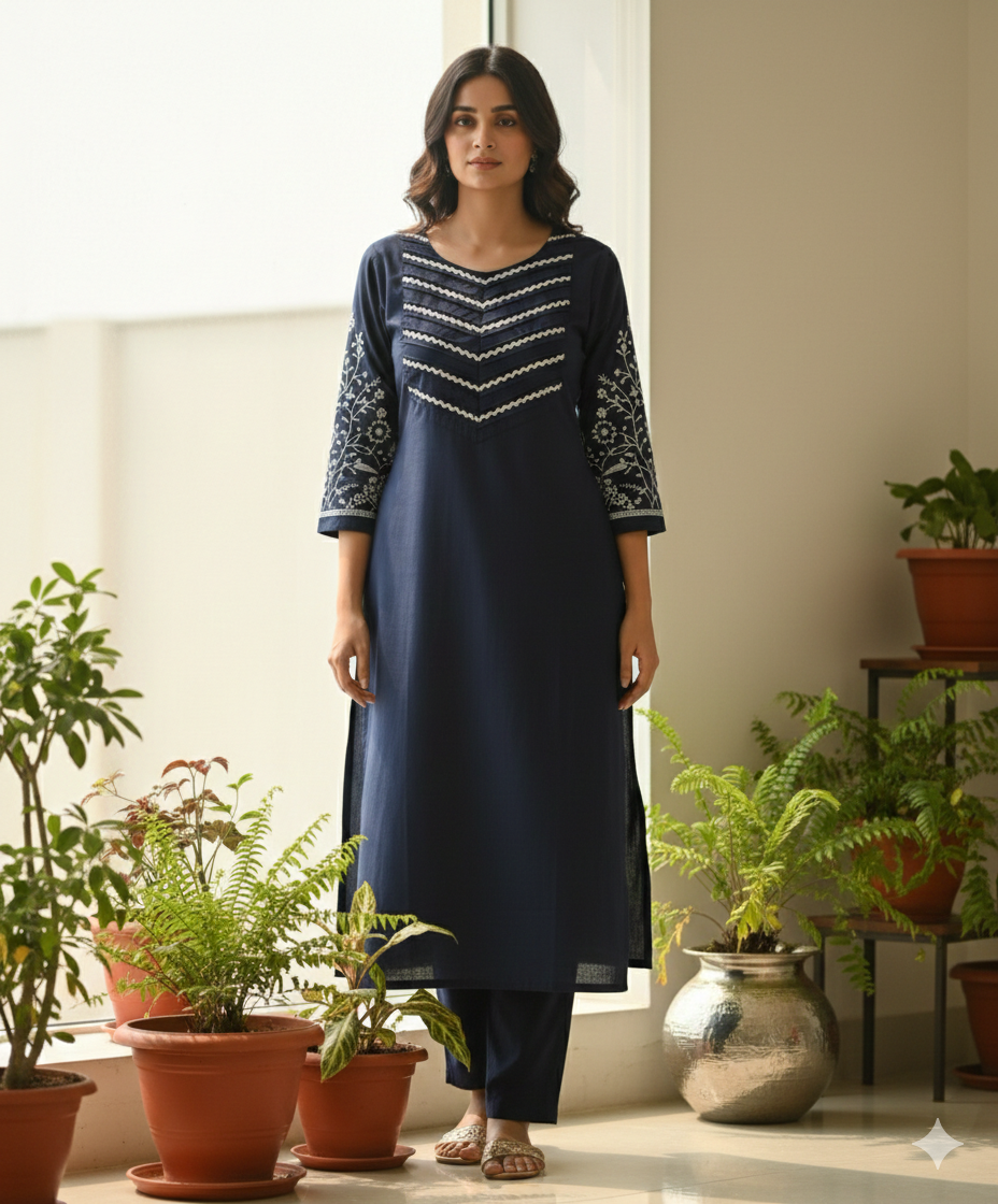 Royal blue embroidered coord set