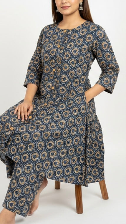Women block print coord set with pocket