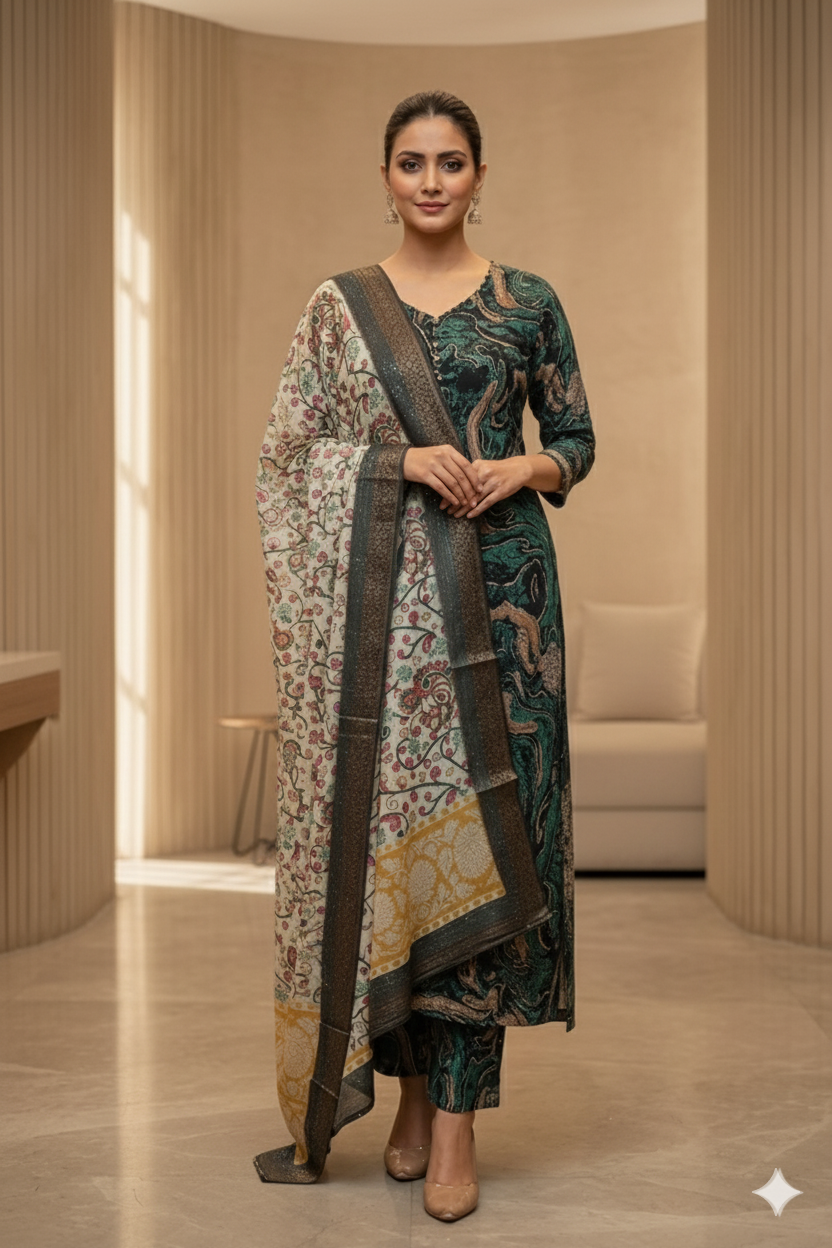 Women kurti set with duppata/ marble print