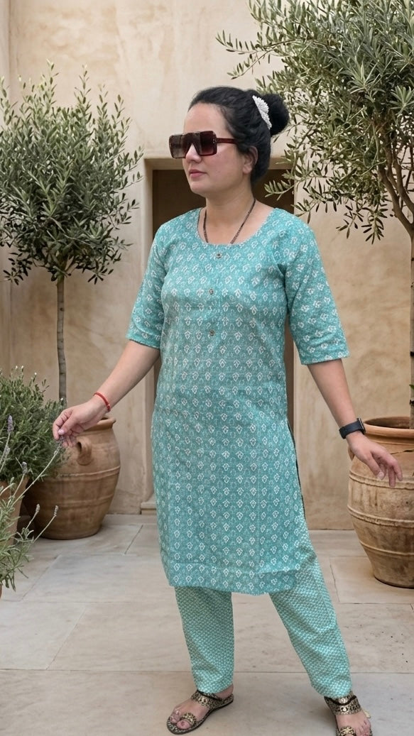 Cotton blend kurta set