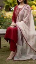 Embroidered kurti set with organza duppata