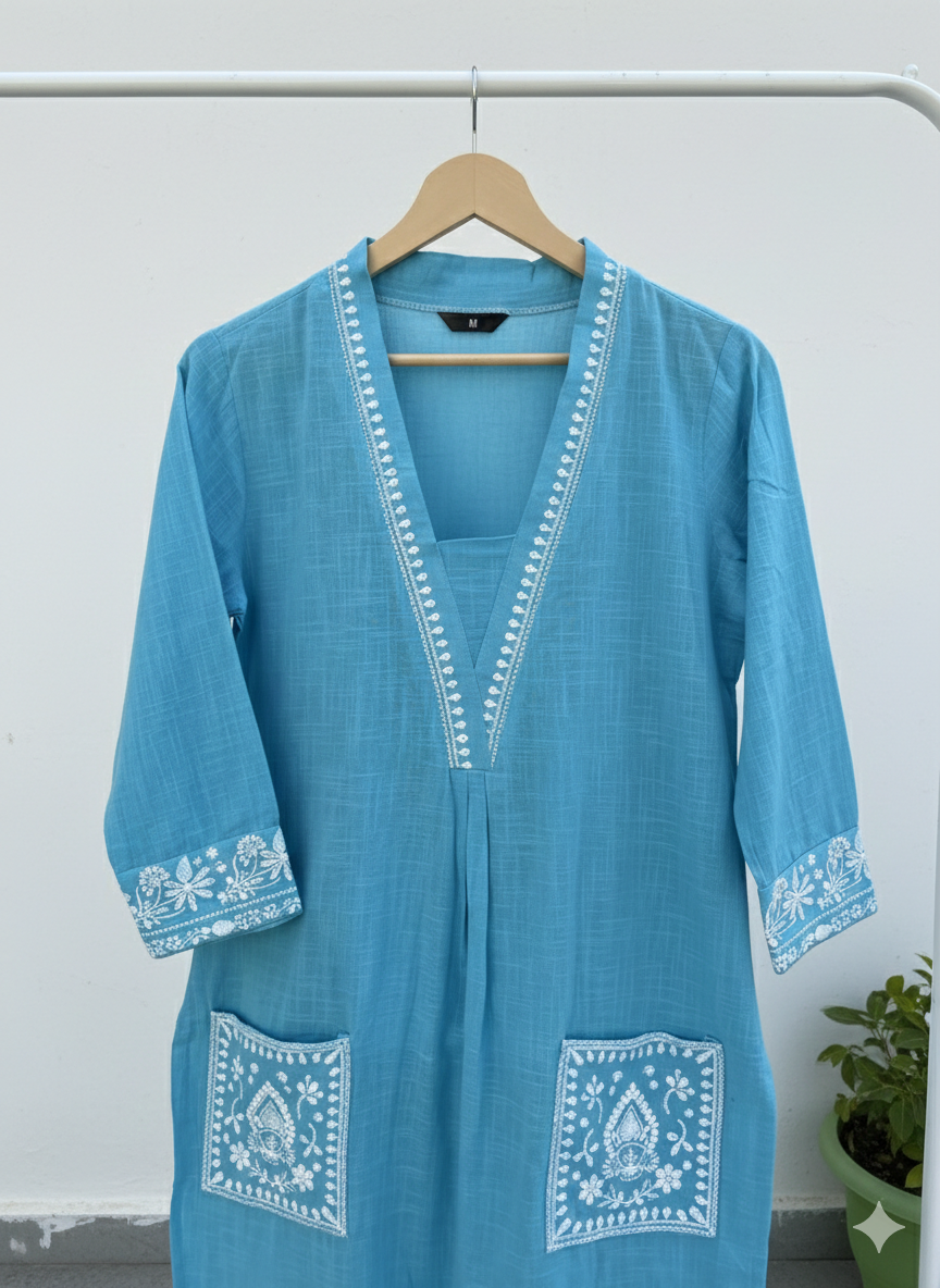 Cotton-embroidered coord set/kurta pant