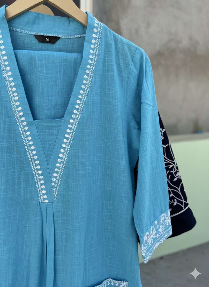 Cotton-embroidered coord set/kurta pant