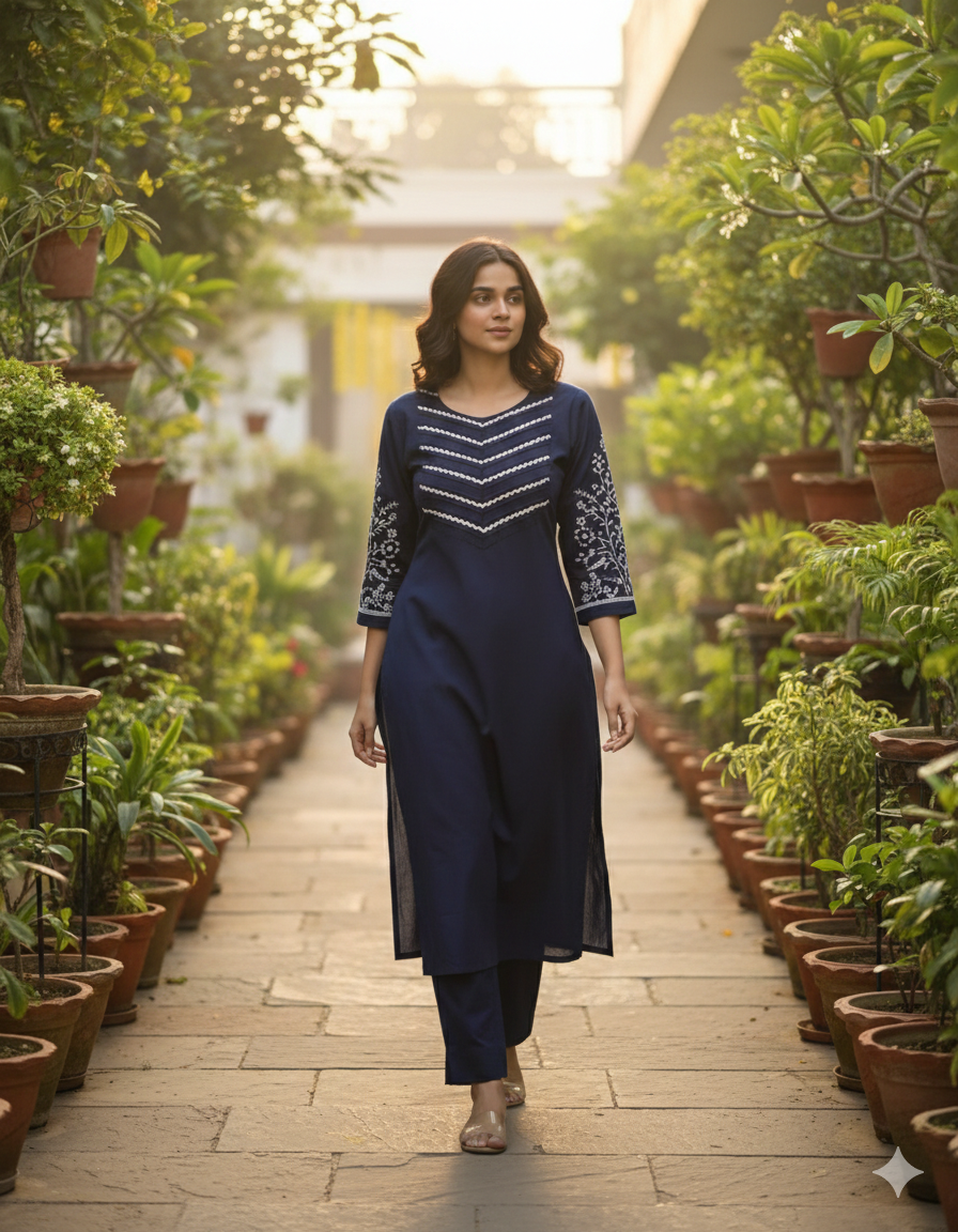 Royal blue embroidered coord set