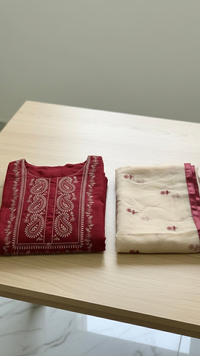 Embroidered kurti set with organza duppata