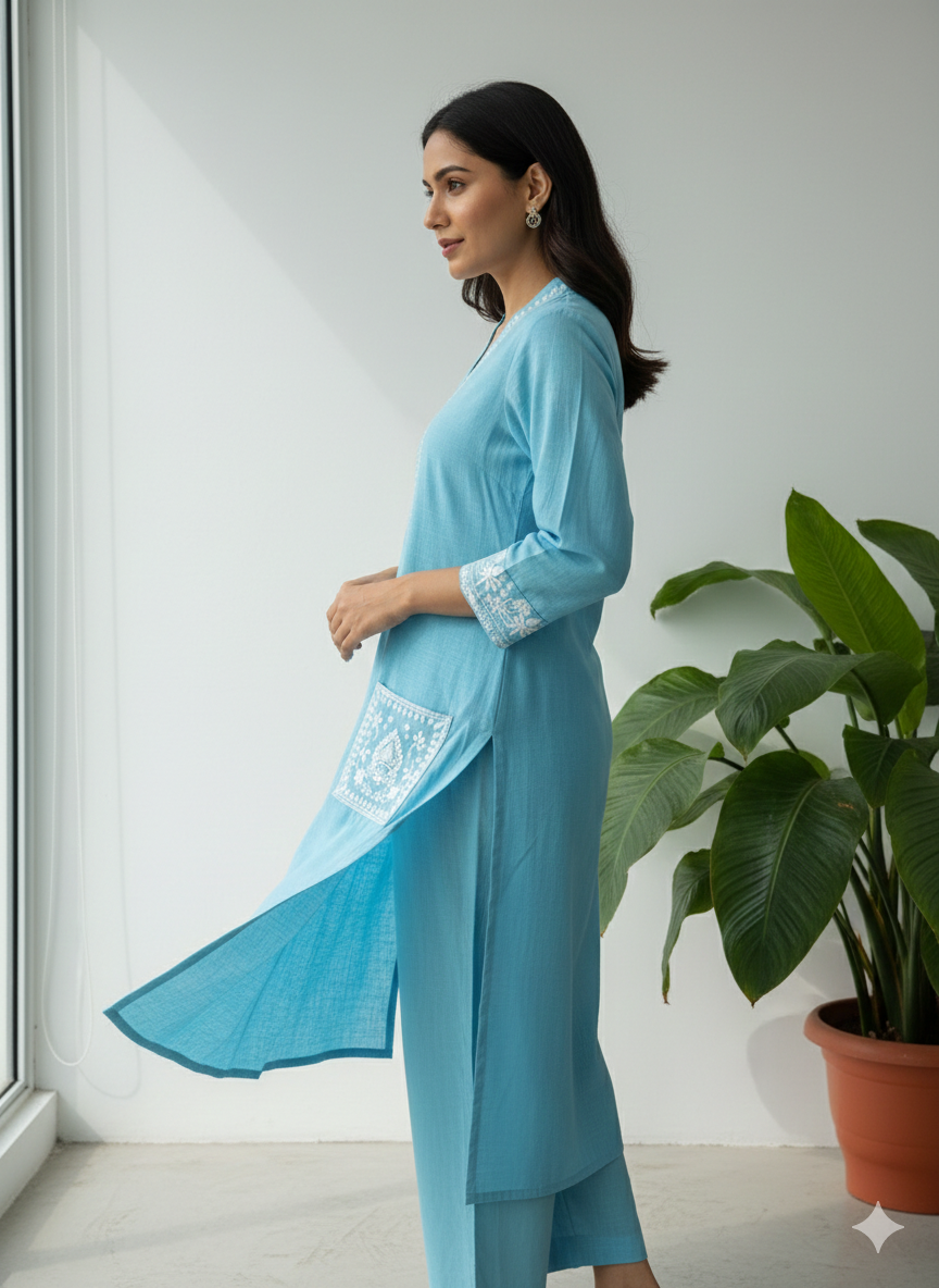 Cotton-embroidered coord set/kurta pant