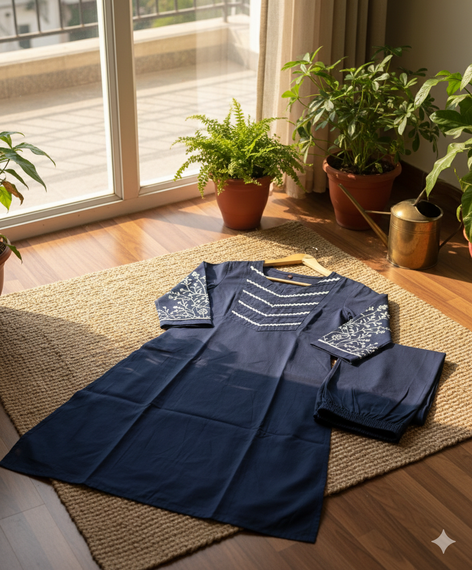 Royal blue embroidered coord set