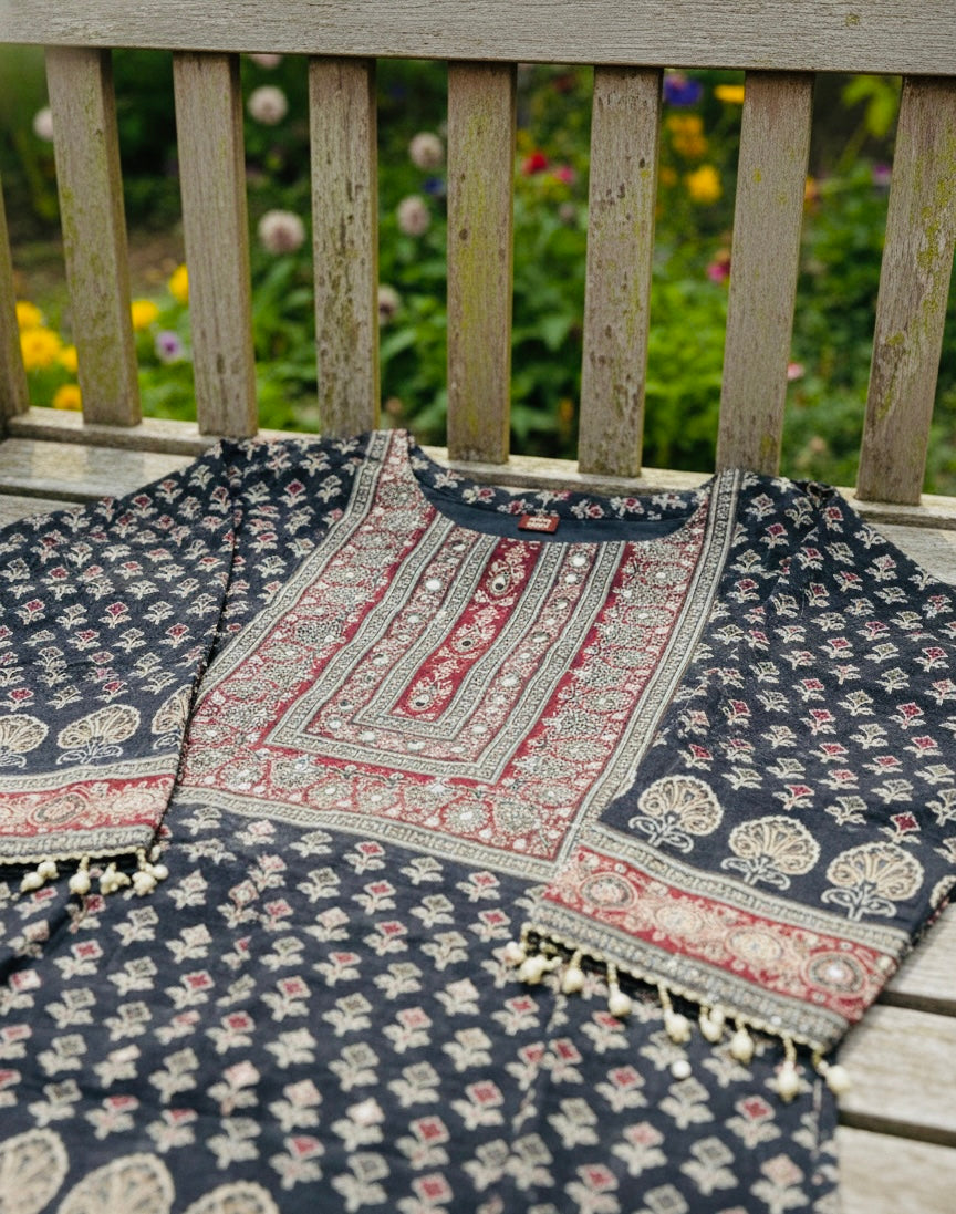 Ajrak print kurti set with duppata