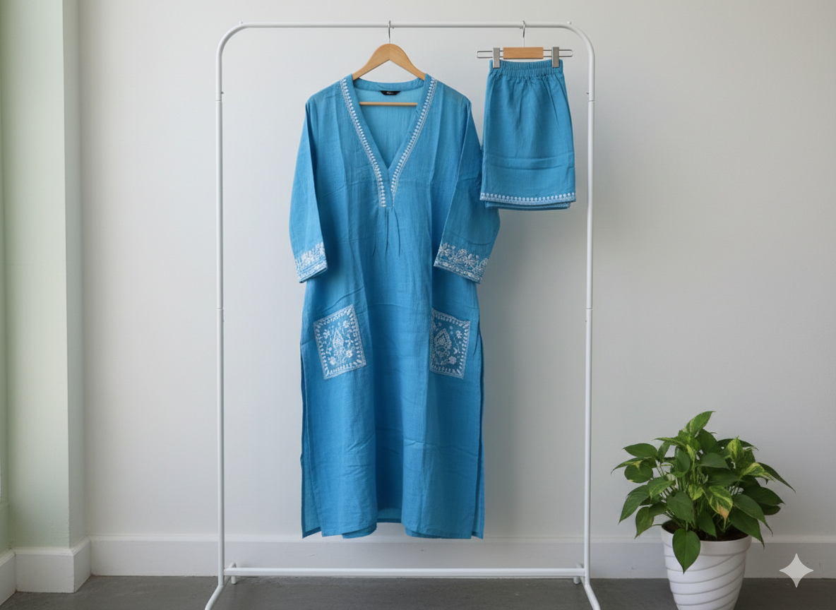 Cotton-embroidered coord set/kurta pant