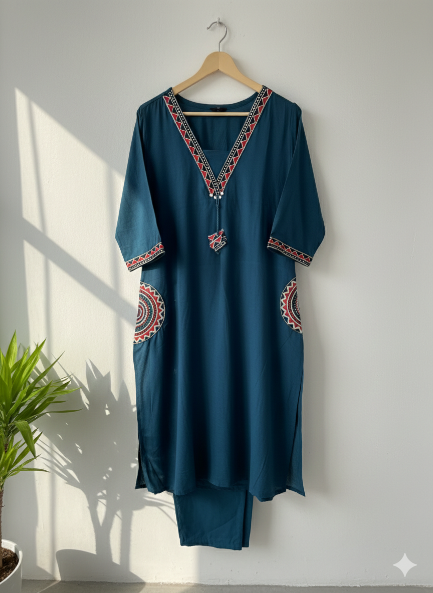 Embroidered coord set:kurta pant