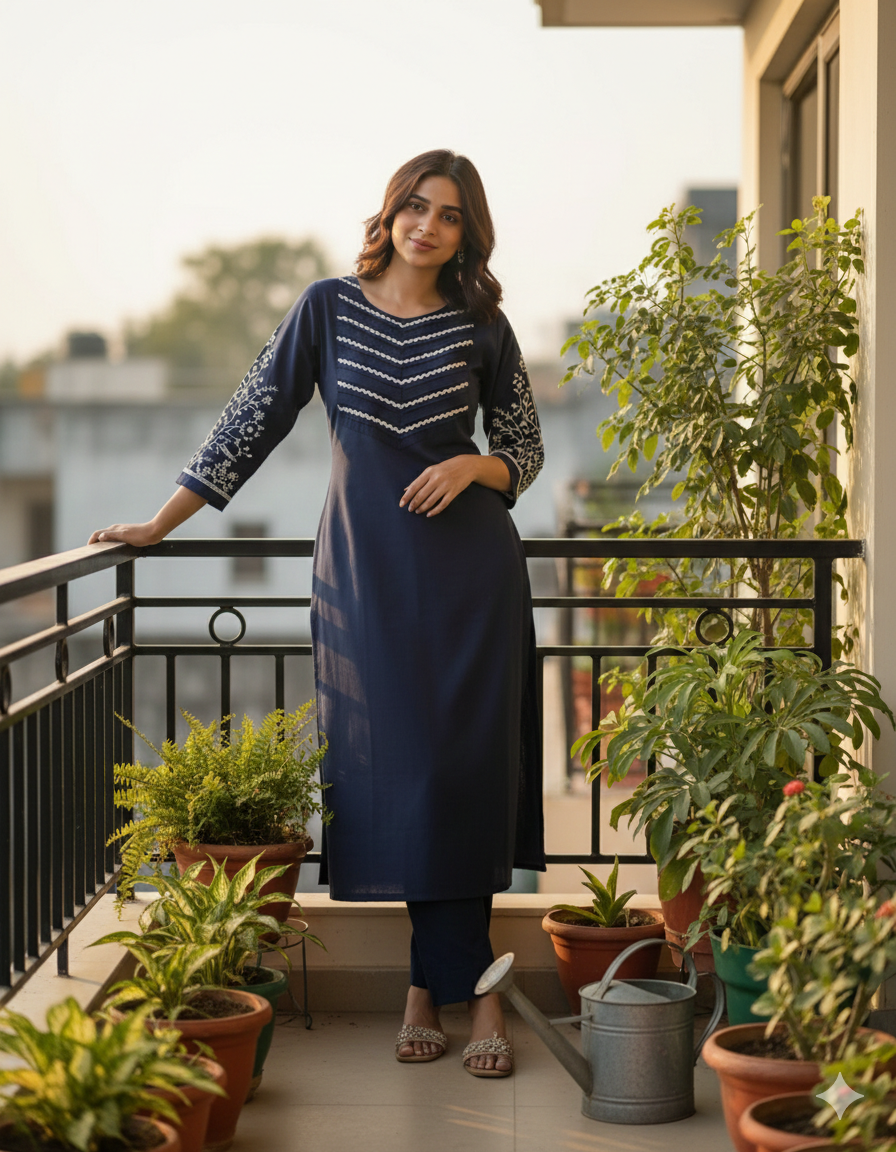Royal blue embroidered coord set