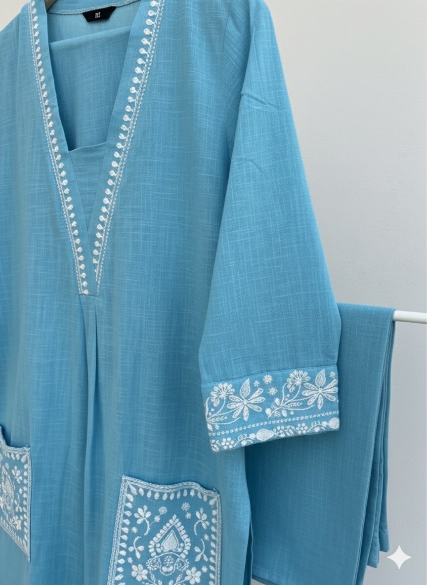 Cotton-embroidered coord set/kurta pant