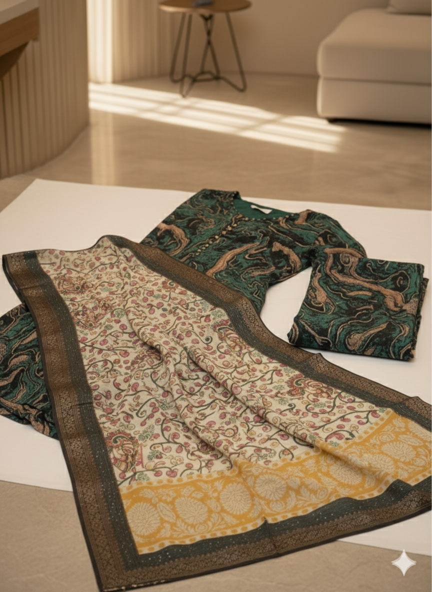 Women kurti set with duppata/ marble print