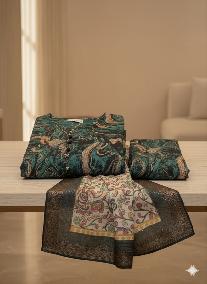 Women kurti set with duppata/ marble print