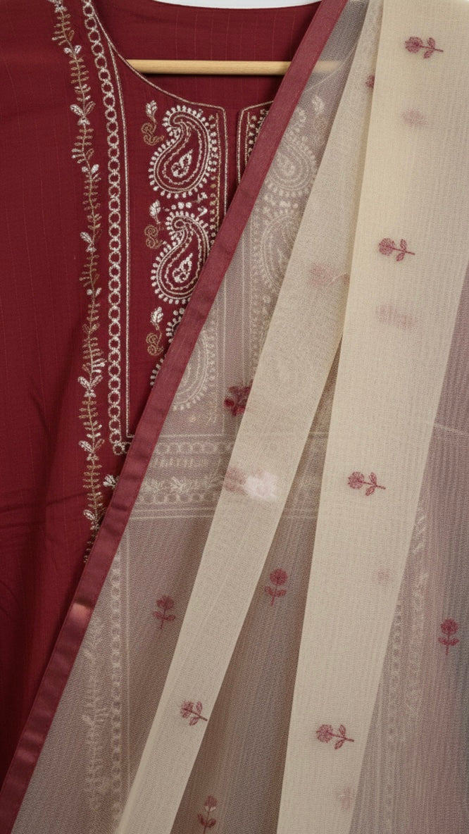 Embroidered kurti set with organza duppata